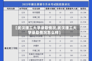 【武汉理工大学录取情况,武汉理工大学录取情况怎么样】
